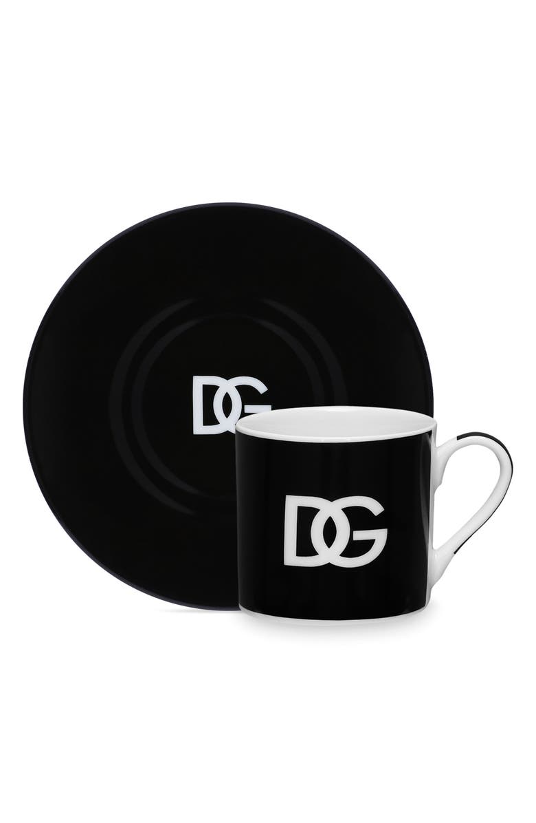 Dolce&Gabbana DG Logo Set of 2 Espresso Cups & Saucers, Main, color, Black