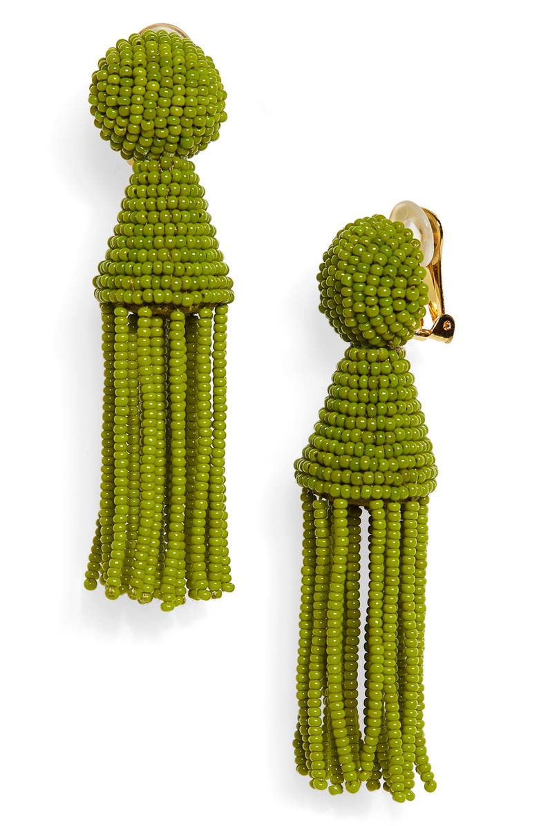 Oscar de la Renta Short Beaded Tassel Clip Earrings, Main, color, 