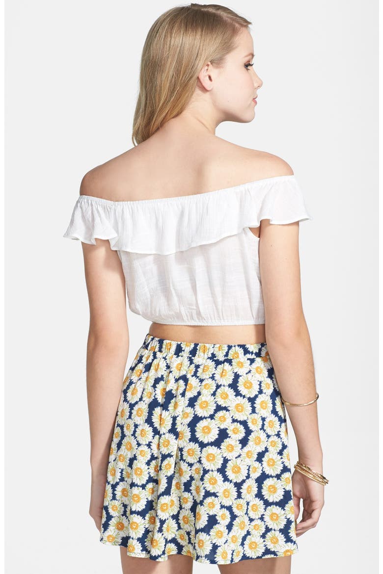 Ruffle Off Shoulder Crop Top, Alternate, color, WHITE