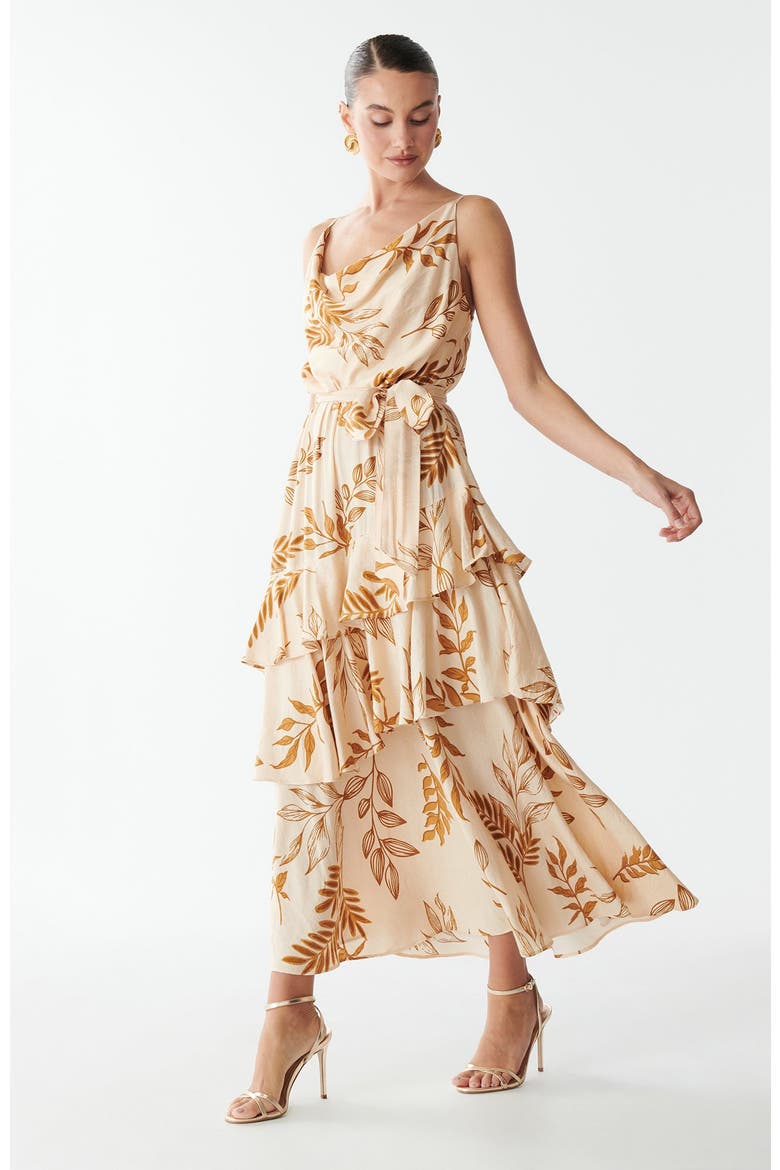 Brianna Midi Dress, Alternate, color, Golden Palms