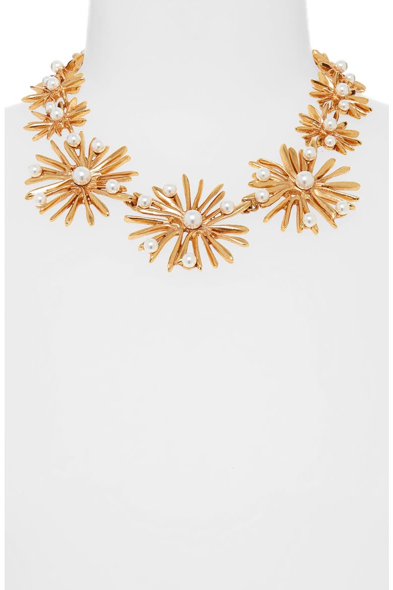 Imitation Pearl Starburst Collar Necklace, Alternate, color, GOLD