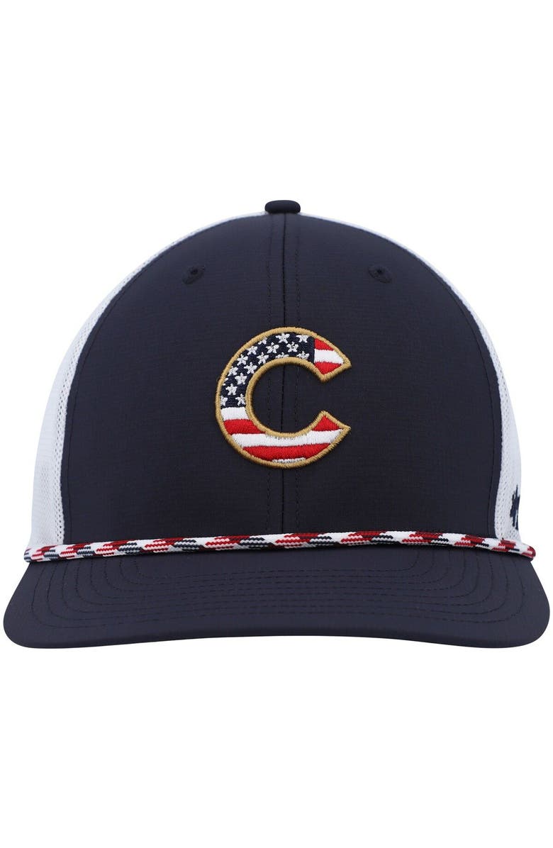 '47 Men's '47 Navy/White Chicago Cubs Flag Fill Trucker Snapback Hat, Alternate, color, 