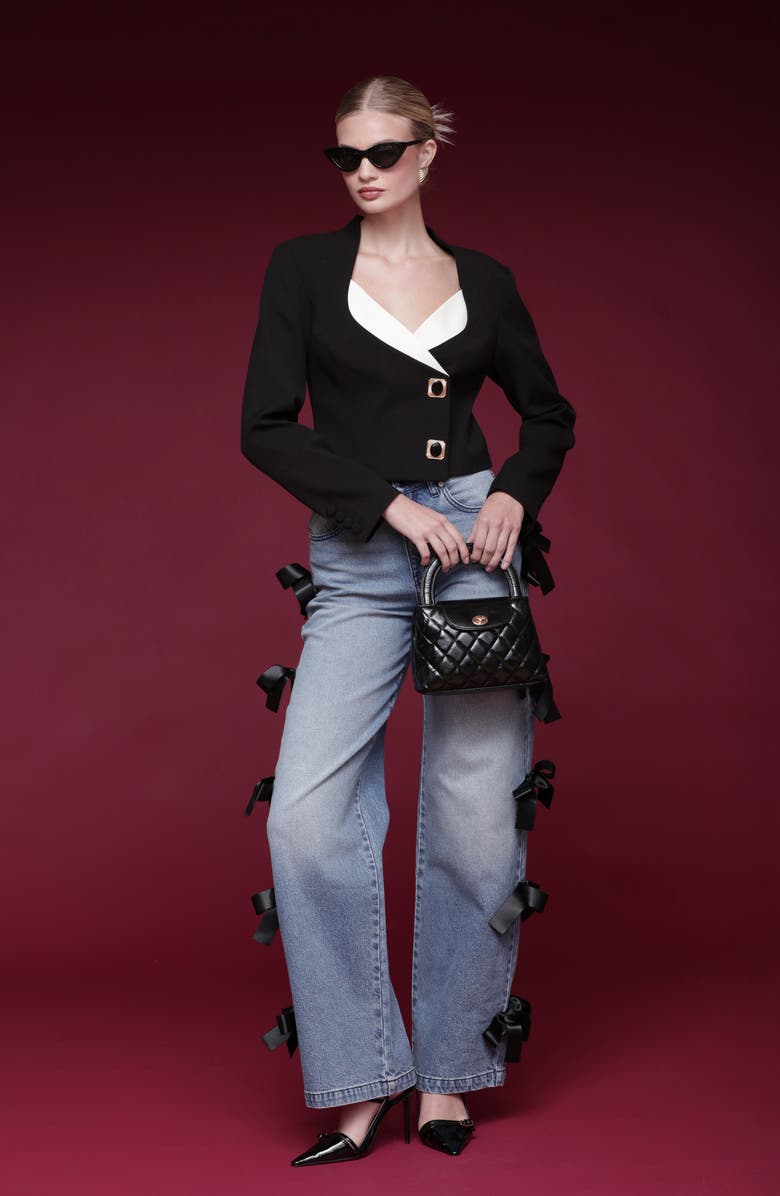 Avec Les Filles Contrast Lapel Crop Jacket, Alternate, color, Black And White