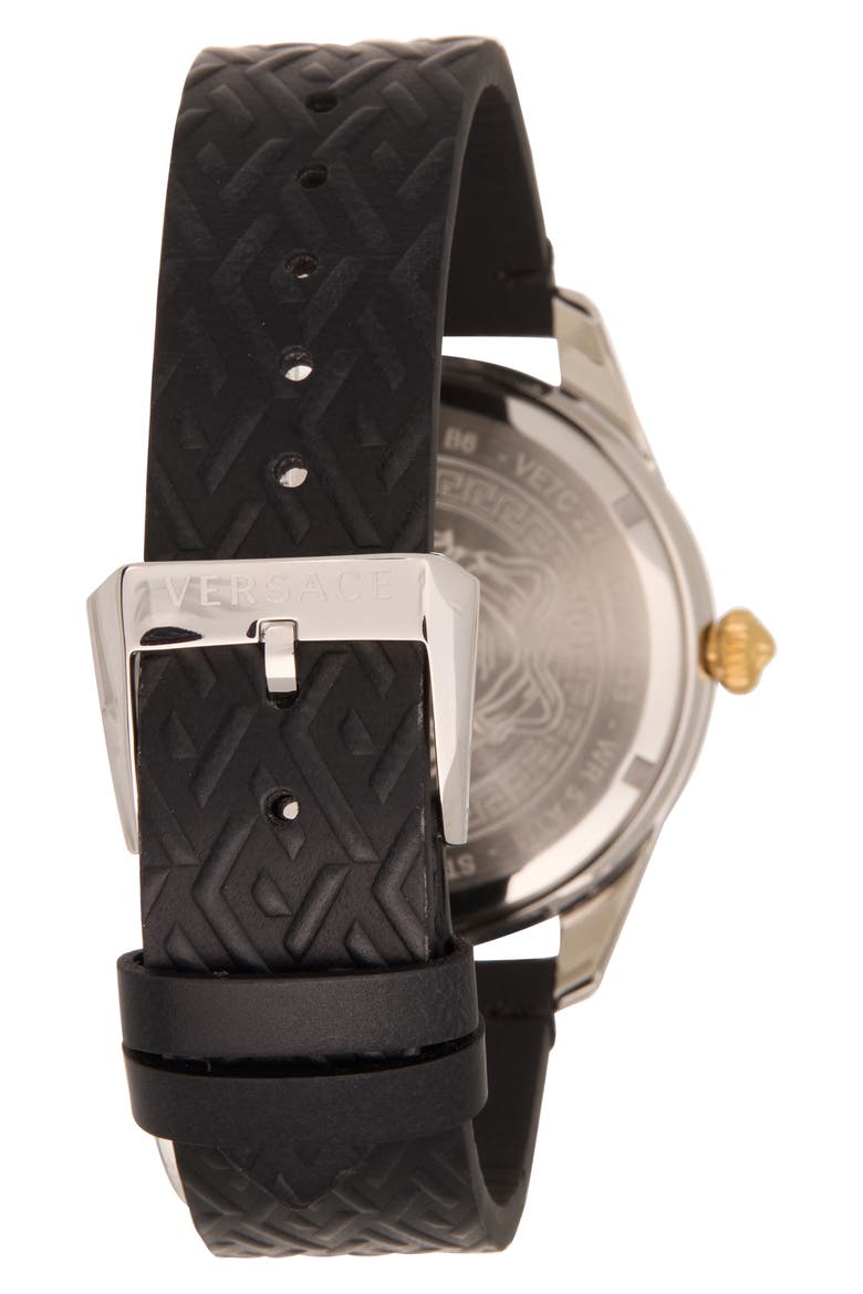 Greca Time Leather Strap Watch, 41mm, Alternate, color, STAINLESS STEEL