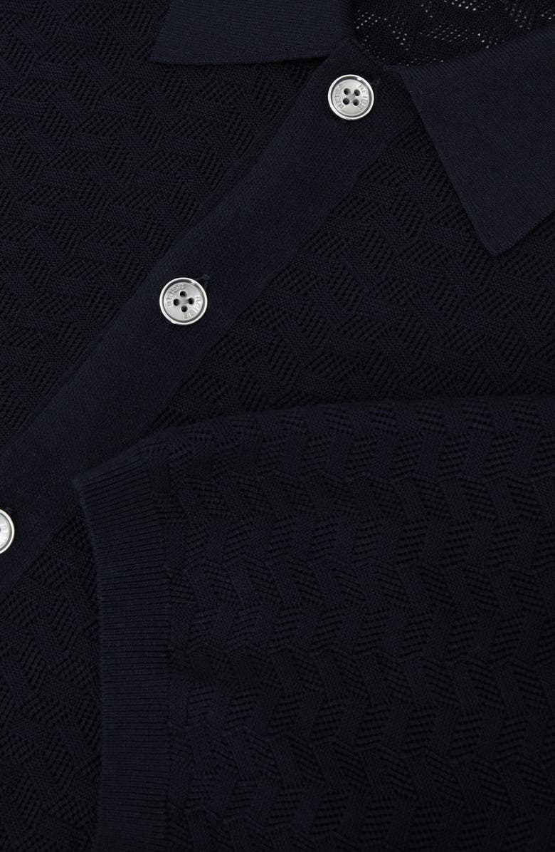 Reiss Phoenix Chevron Knit Button-Up Shirt, Alternate, color, Navy