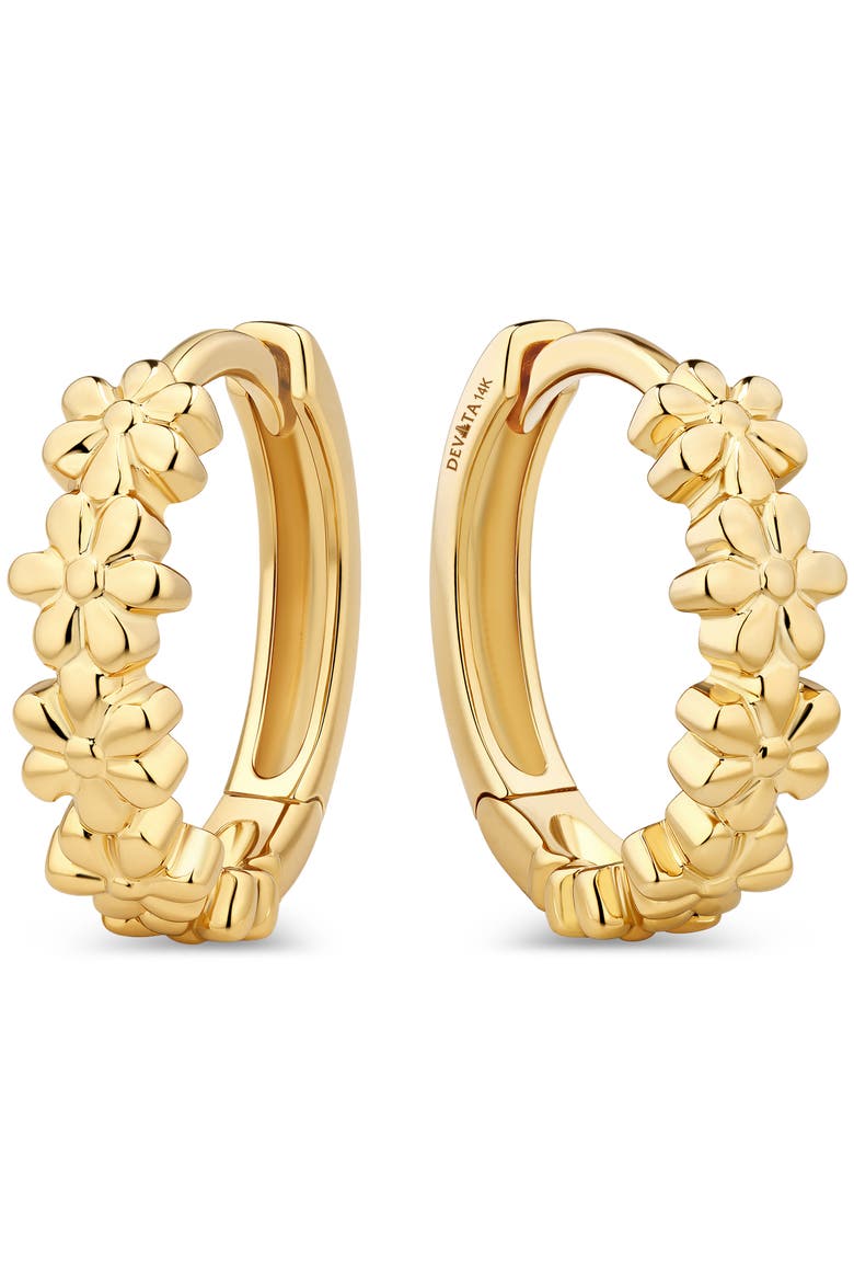 Daisy Flower Hoop Earrings in 14K Gold, Main, color, Yellow Gold