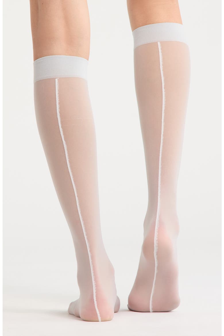 Semisheer Back Seam Knee High Socks, Alternate, color, BLUE FLOATY- WHITE