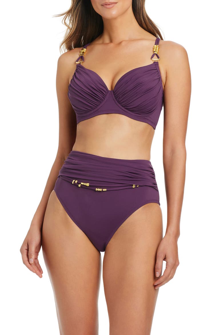 High Waist Bikini Bottoms, Alternate, color, GRENACHE