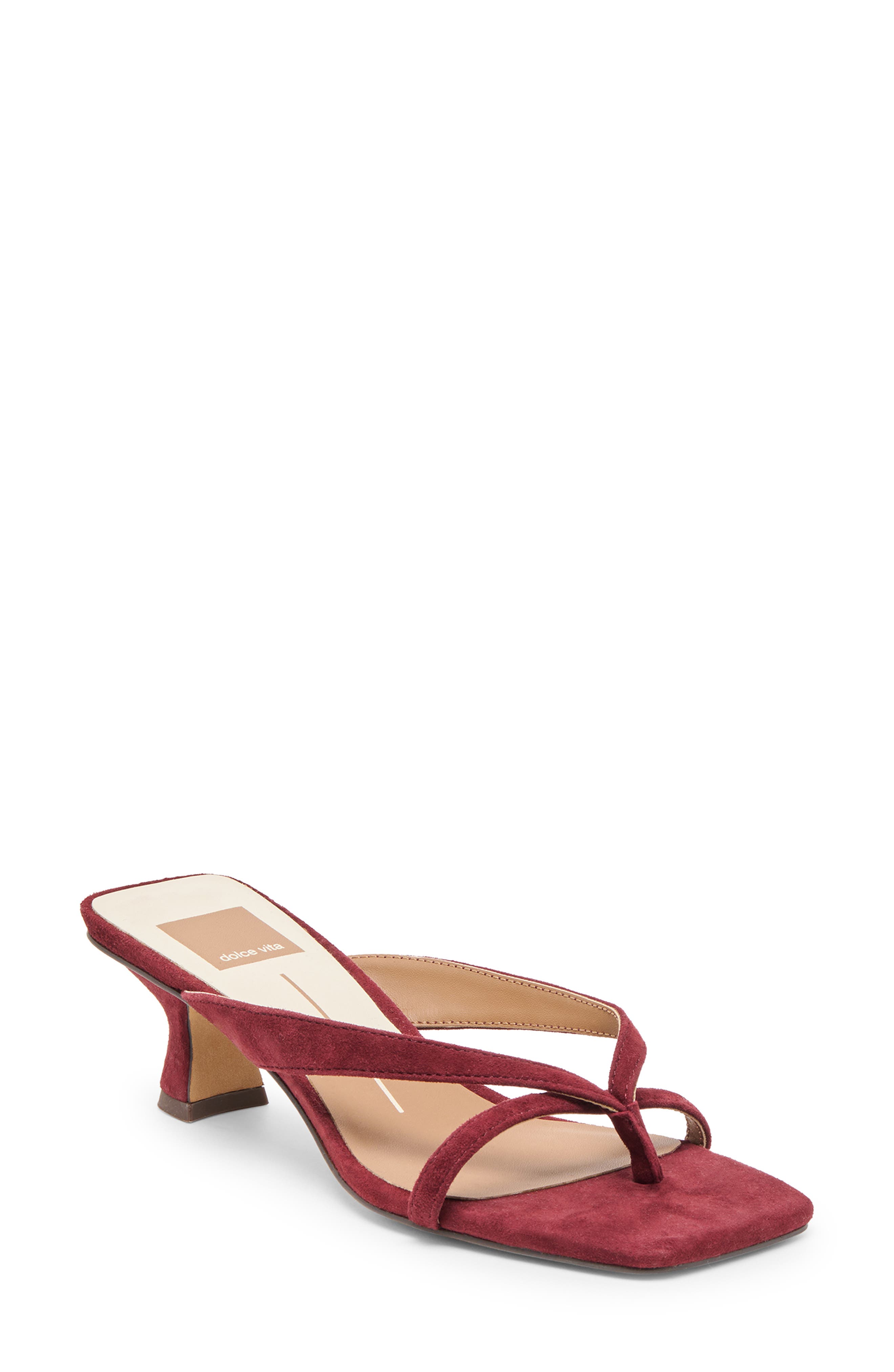 Dolce Vita Brevel Kitten Heel Flip Flop, Main, color, Oxblood Suede