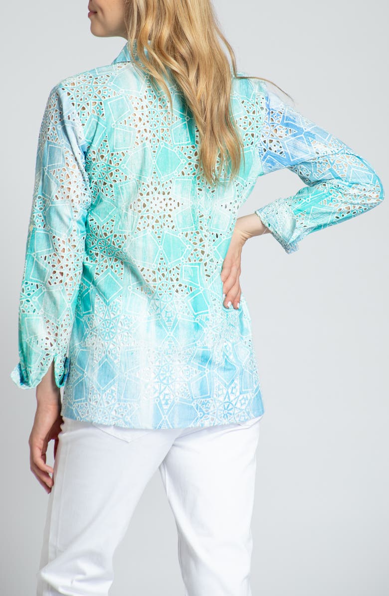 APNY Print Roll-Up Sleeve Cotton Eyelet Button-Up Shirt, Alternate, color, 