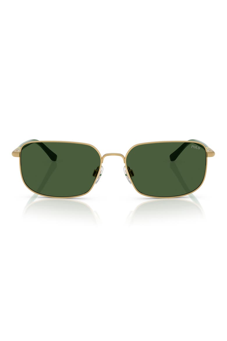 58mm Rectangle Sunglasses, Main, color, SEMISHINY PALE GOLD / GREEN
