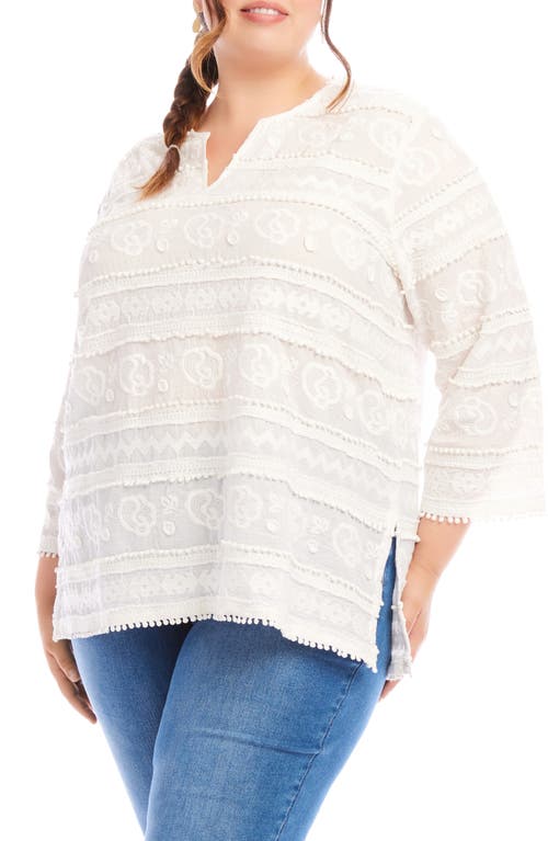 Karen Kane Plus Size Three Quarter Sleeve Embroidered Tunic In Off White