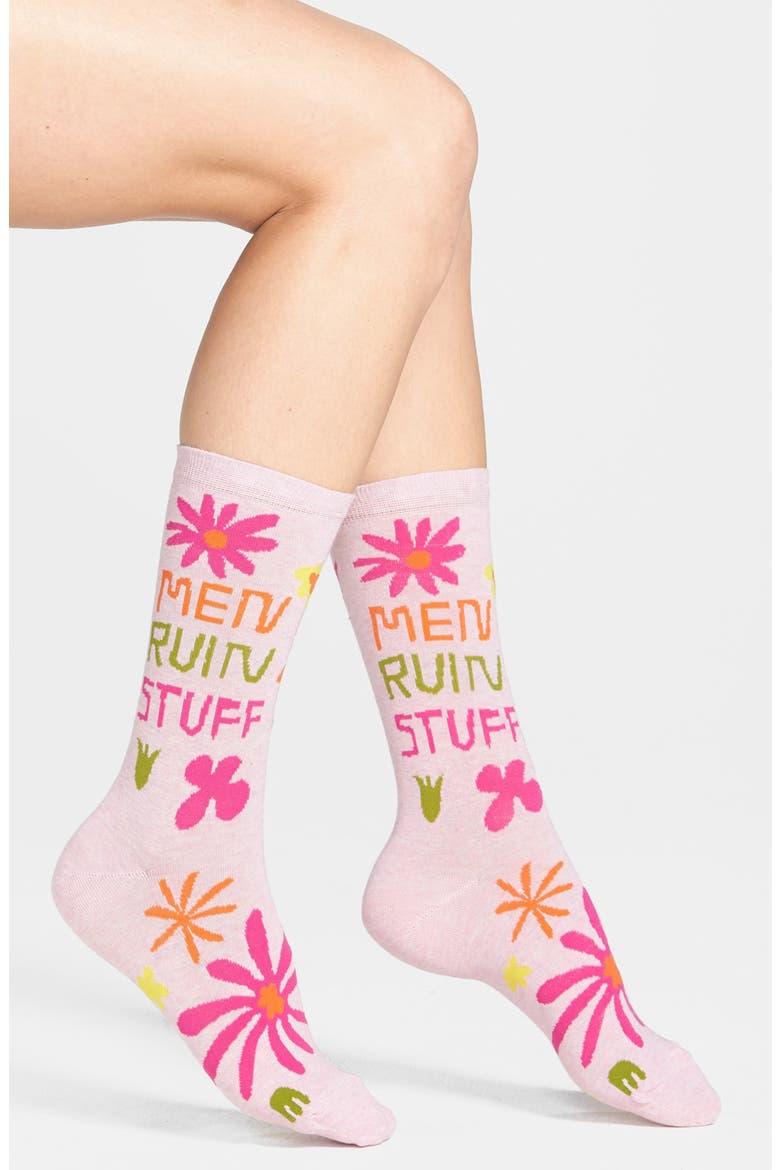 'Men Ruin Stuff' Socks, Main, color, PINK