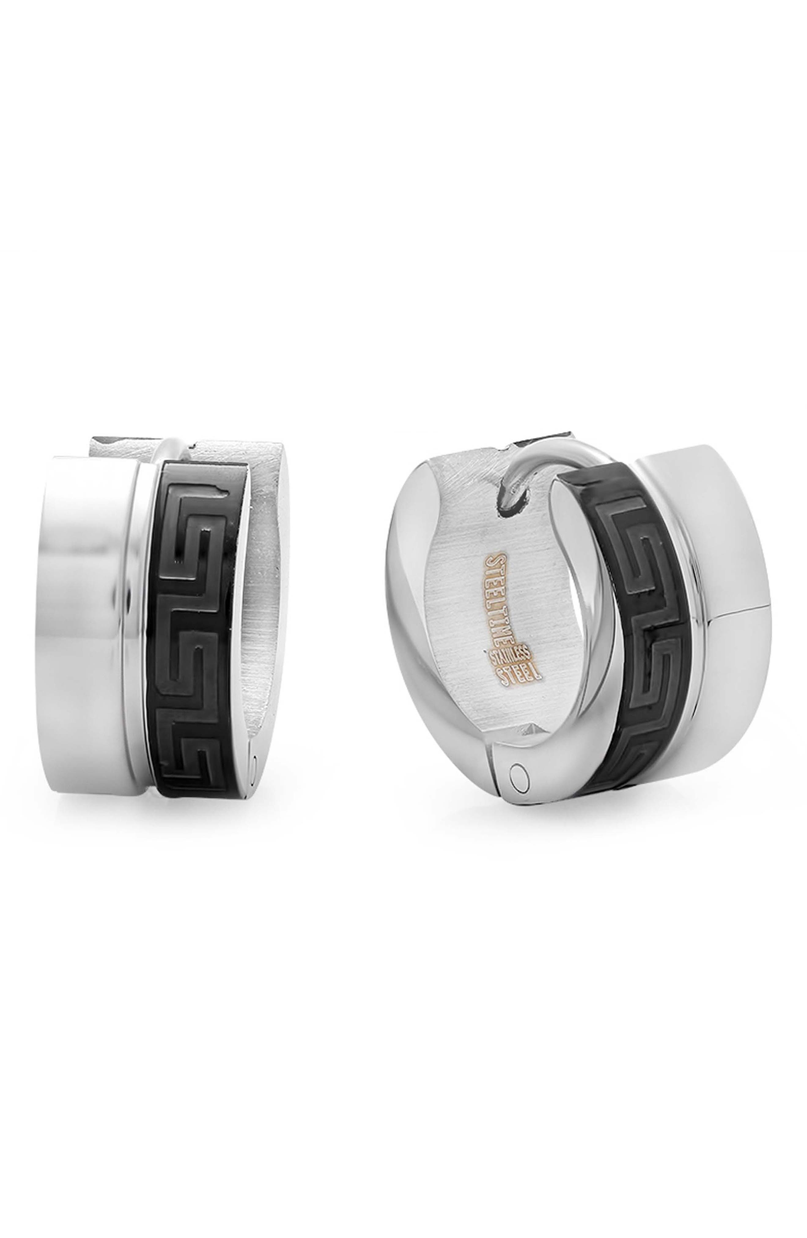 Men's Two-Tone Stainless Steel Huggie Hoop Earrings