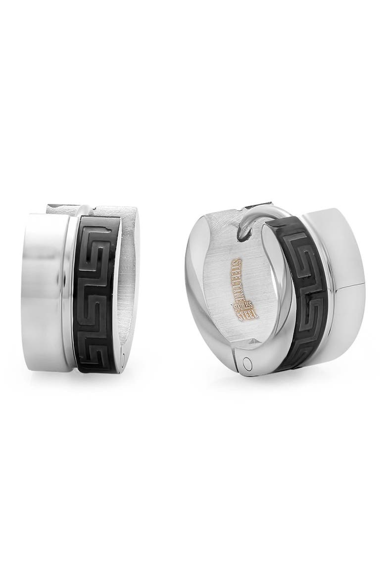 Men's Two-Tone Stainless Steel Huggie Hoop Earrings, Main, color, BLACK