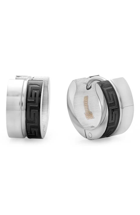 Men's Two-Tone Stainless Steel Huggie Hoop Earrings