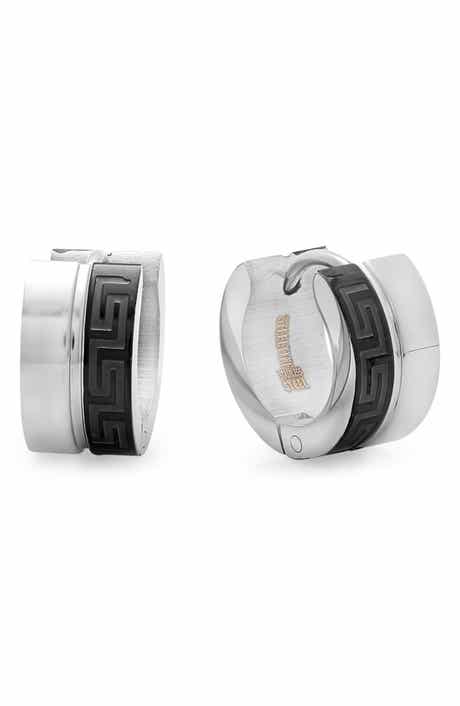 Men's Two-Tone Stainless Steel Huggie Hoop Earrings