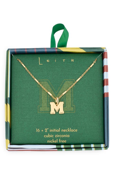 Varsity Font Cubic Zirconia Initial Pendant Necklace