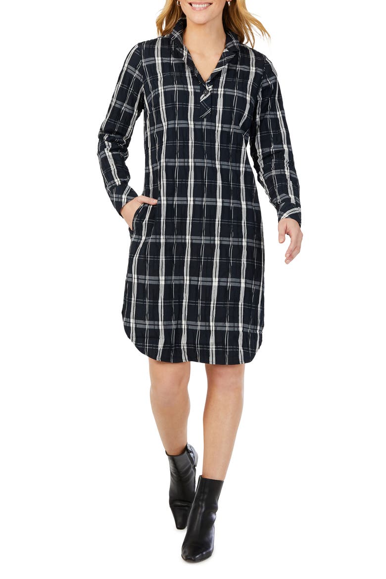 Sloane Windowpane Long Sleeve Popover Shirtdress, Main, color, BLACK MULTI