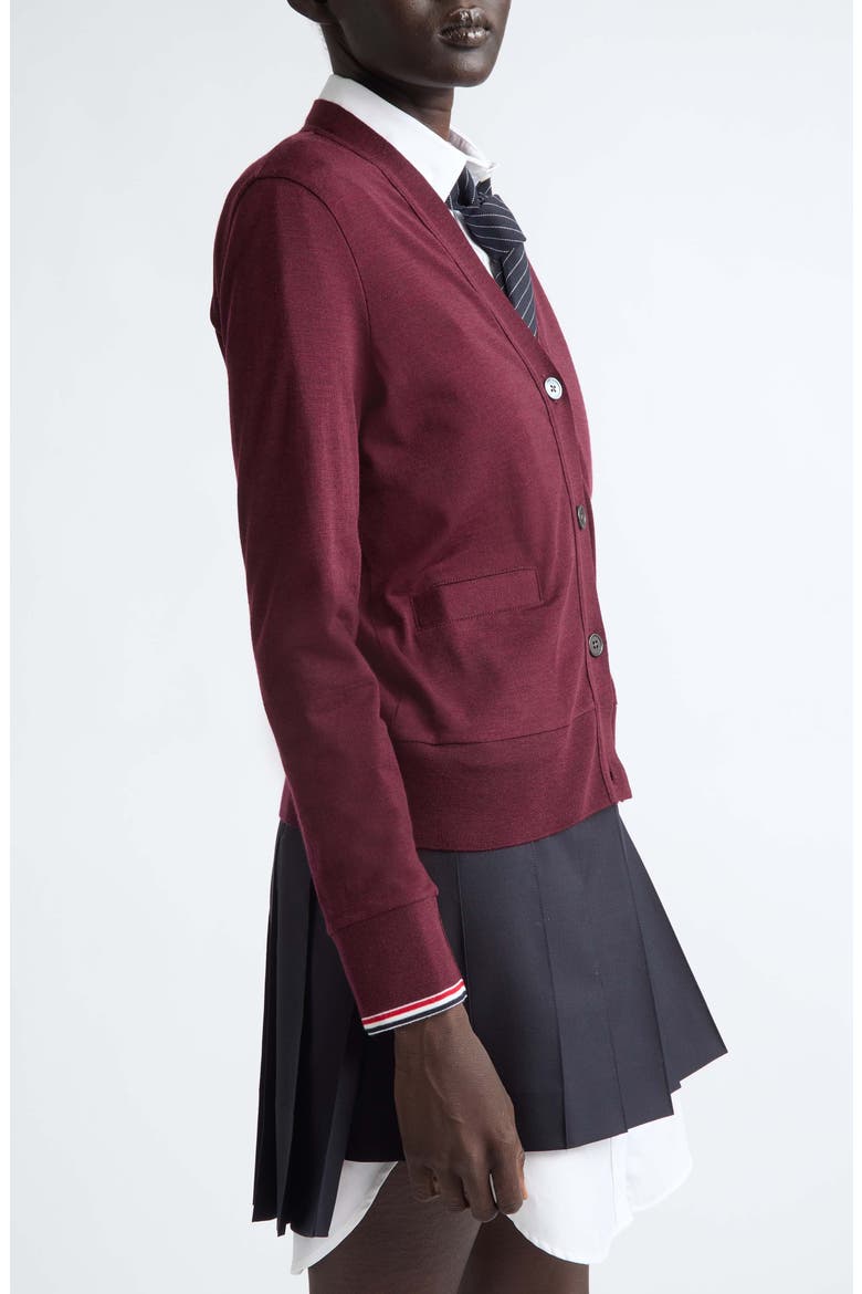 Tipped Stretch Wool Cardigan, Alternate, color, BURGUNDY
