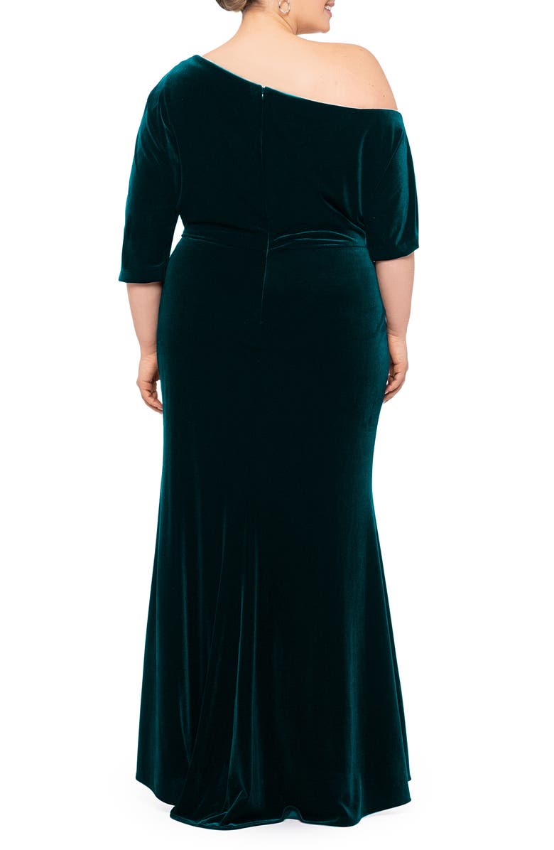 Betsy & Adam One-Shoulder Ruched Velvet Gown, Alternate, color, 