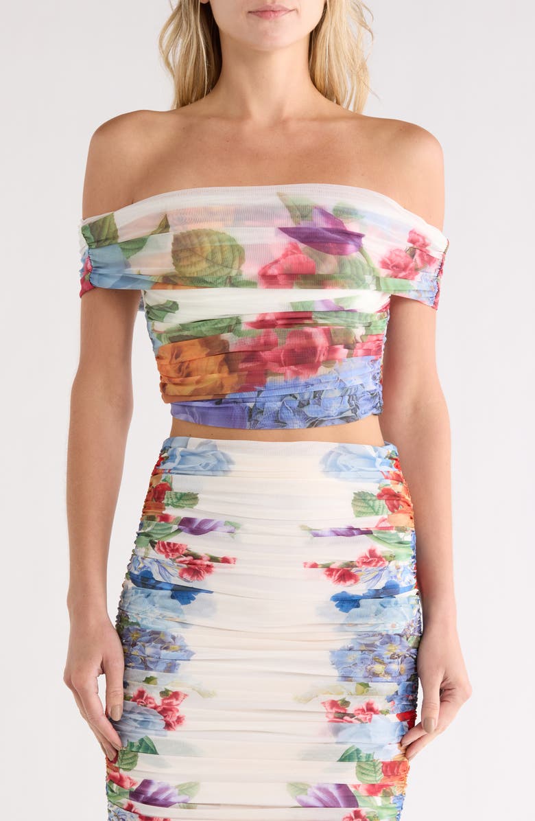 Alice + Olivia Isadola Folded Off the Shoulder Top, Main, color, Garden Brunch Off White