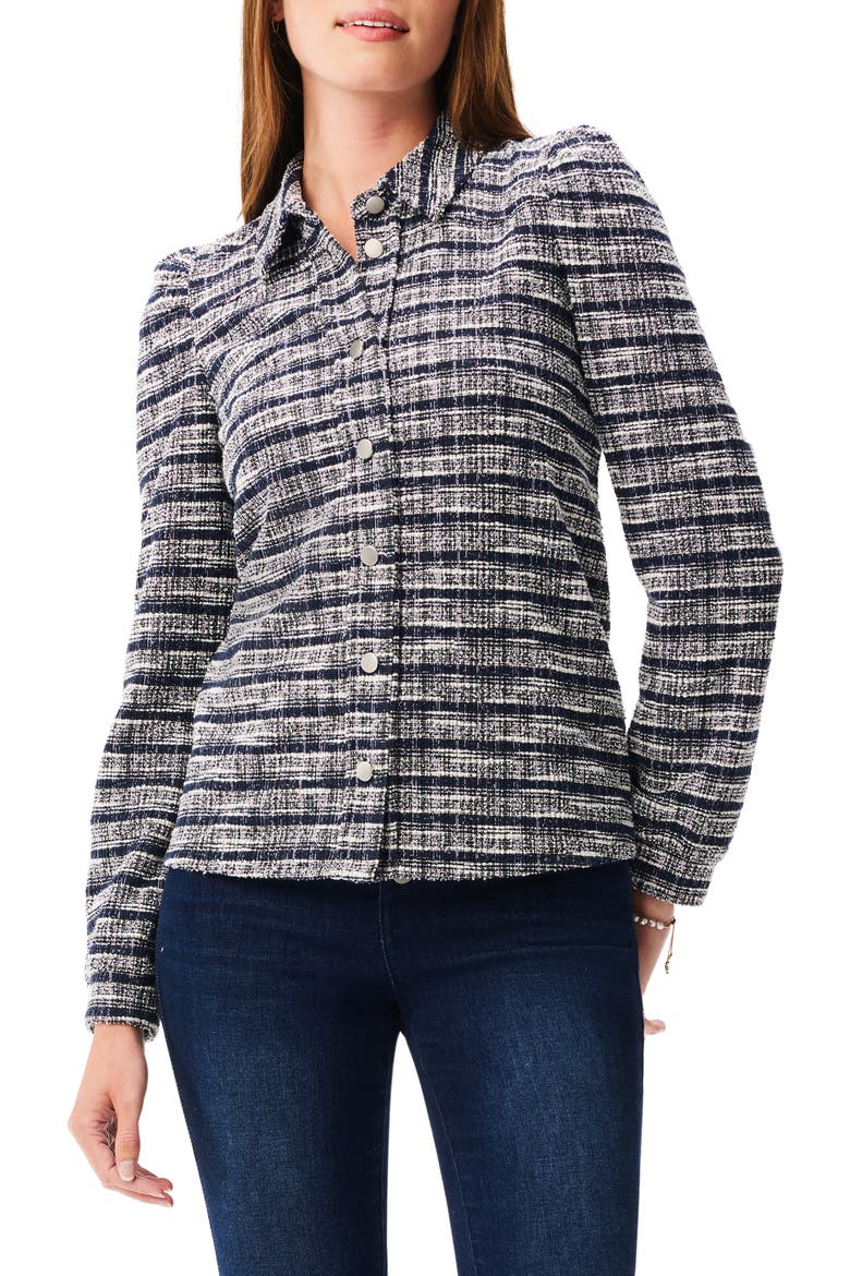 Girlfriend Plaid Knit Jacket, Main, color, INDIGO MULTI