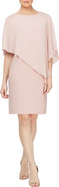 SL FASHIONS Chiffon Overlay Beaded Detail Sheath Dress