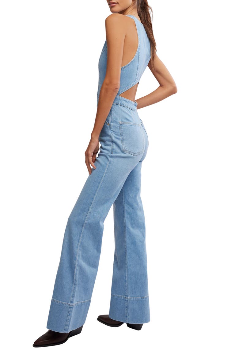 Stratus Cutout Denim Jumpsuit, Alternate, color, MAIN CHARACTER