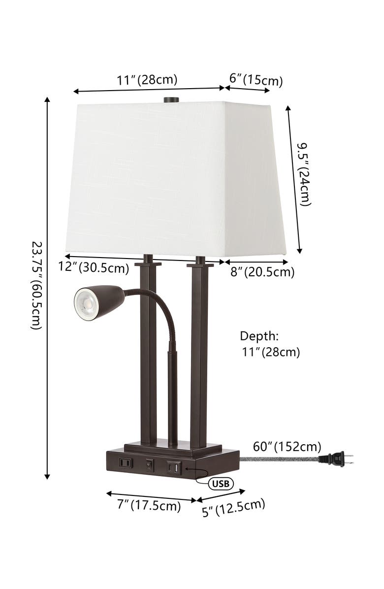 JONATHAN Y Blaire 23.75" 2-Light Modern Farmhouse Metal LED Table Lamp with USB Charging port, Alternate, color, Oil Rubbed Bronze