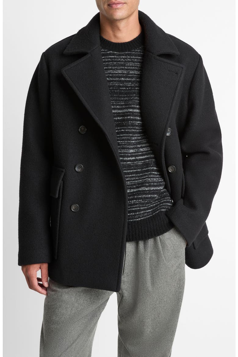Wool Blend Peacoat, Main, color, BLACK