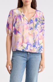 Nicole Miller Tie Front Puff Sleeve Tunic Top
