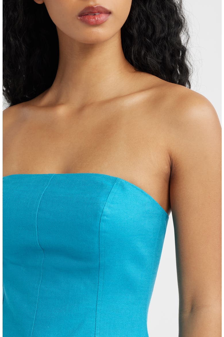 Strapless Linen Blend Peplum Top, Alternate, color, TURQUOISE