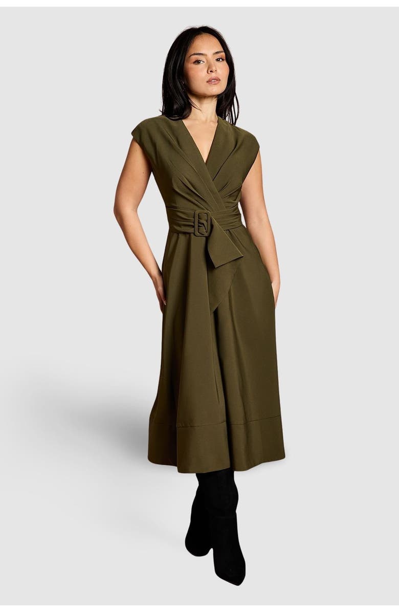 Coast Petite Belted Crepe Dress, Main, color, Olive