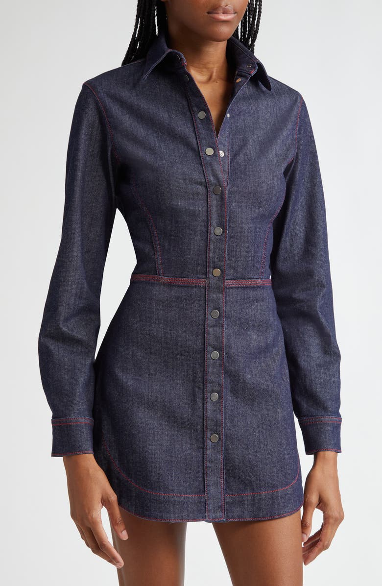 Alaïa Long Sleeve Denim Minidress, Alternate, color, Bleu Fonce