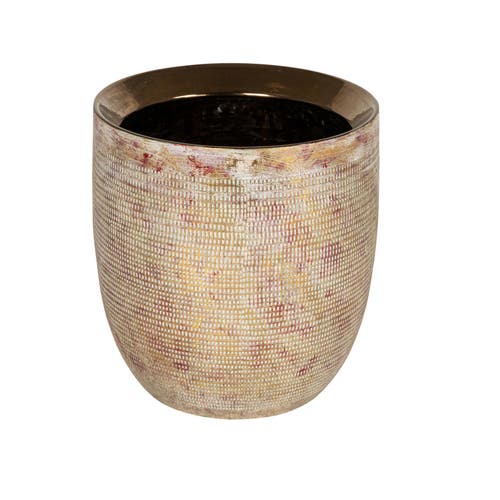 Storied Home Embossed Textured Stoneware Planter, Metallic Gold In Gold
