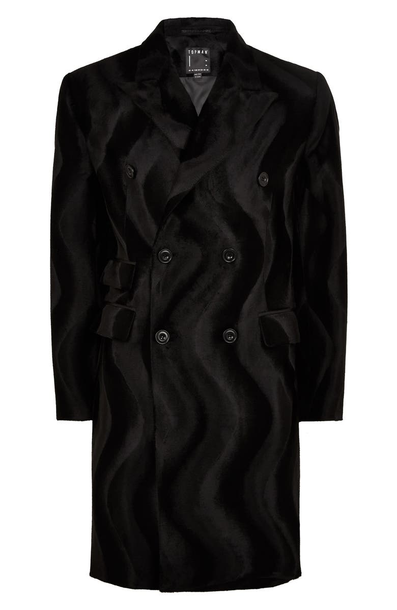 Topman Faux Ponyhair Overcoat, Alternate, color,