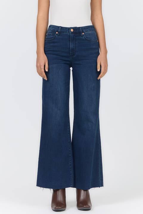 Fiona High Waist Raw Hem Wide Leg Jeans