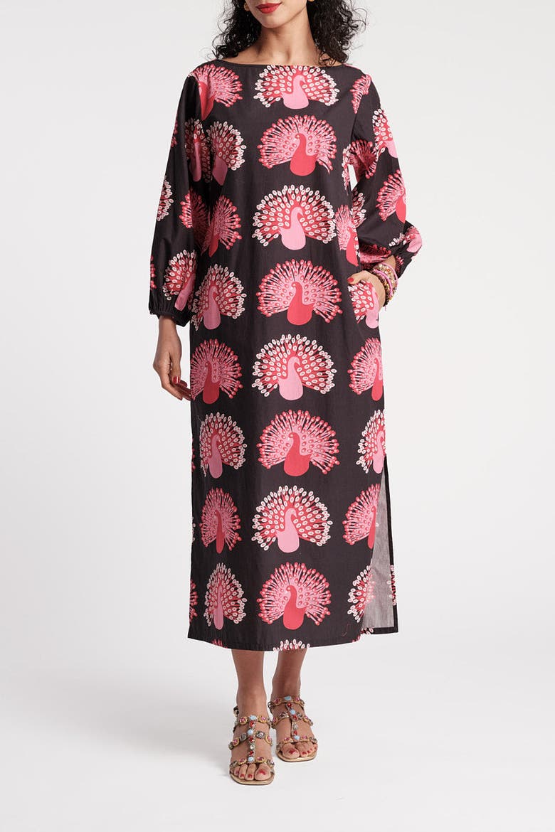 Minnow Maxi Peacock Dress, Main, color, Black/Multi