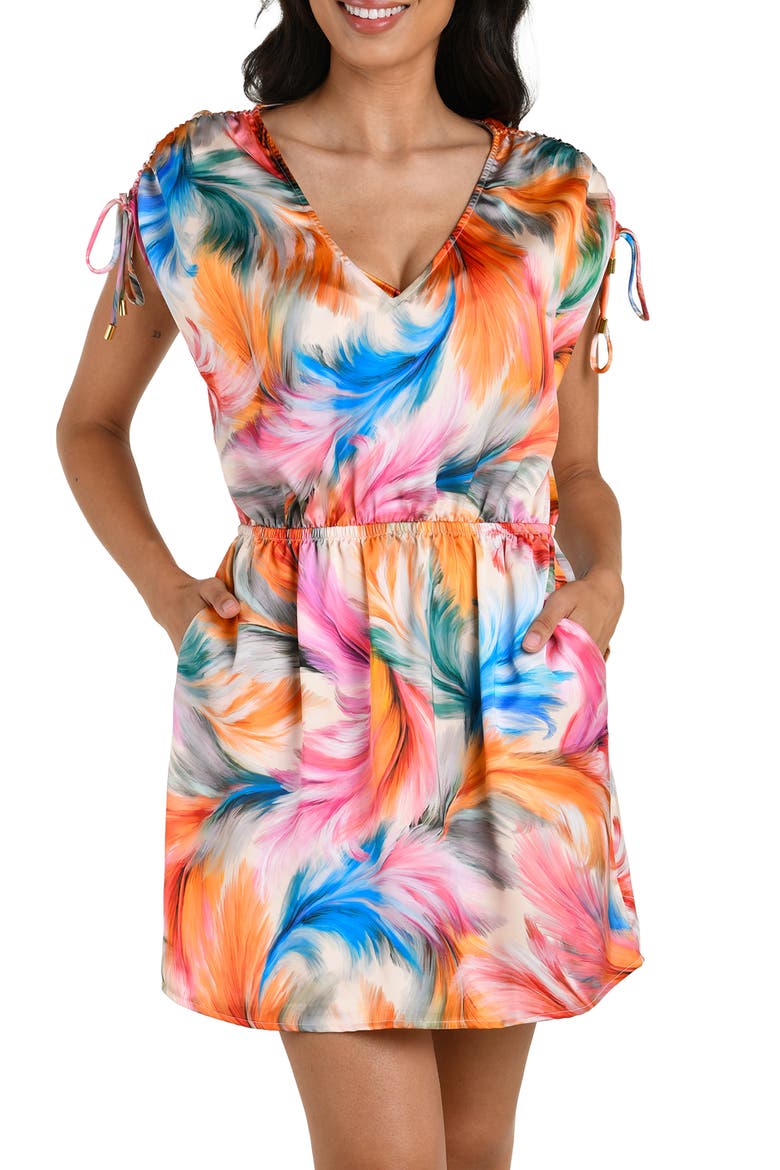 Feathered Impression Cover-Up Sundress, Main, color, PINK MULTI
