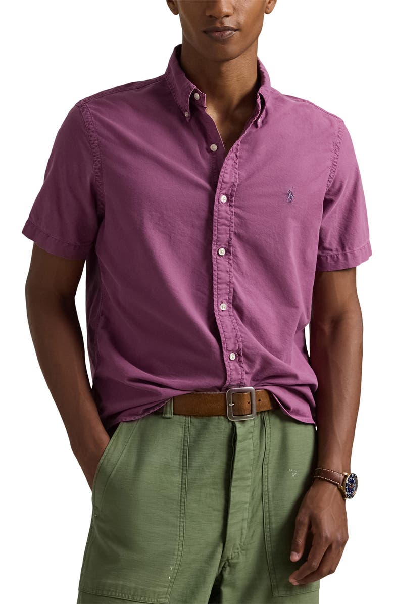 Polo Ralph Lauren Classic Fit Solid Purple Short Sleeve Button-Down Oxford Shirt, Main, color, 