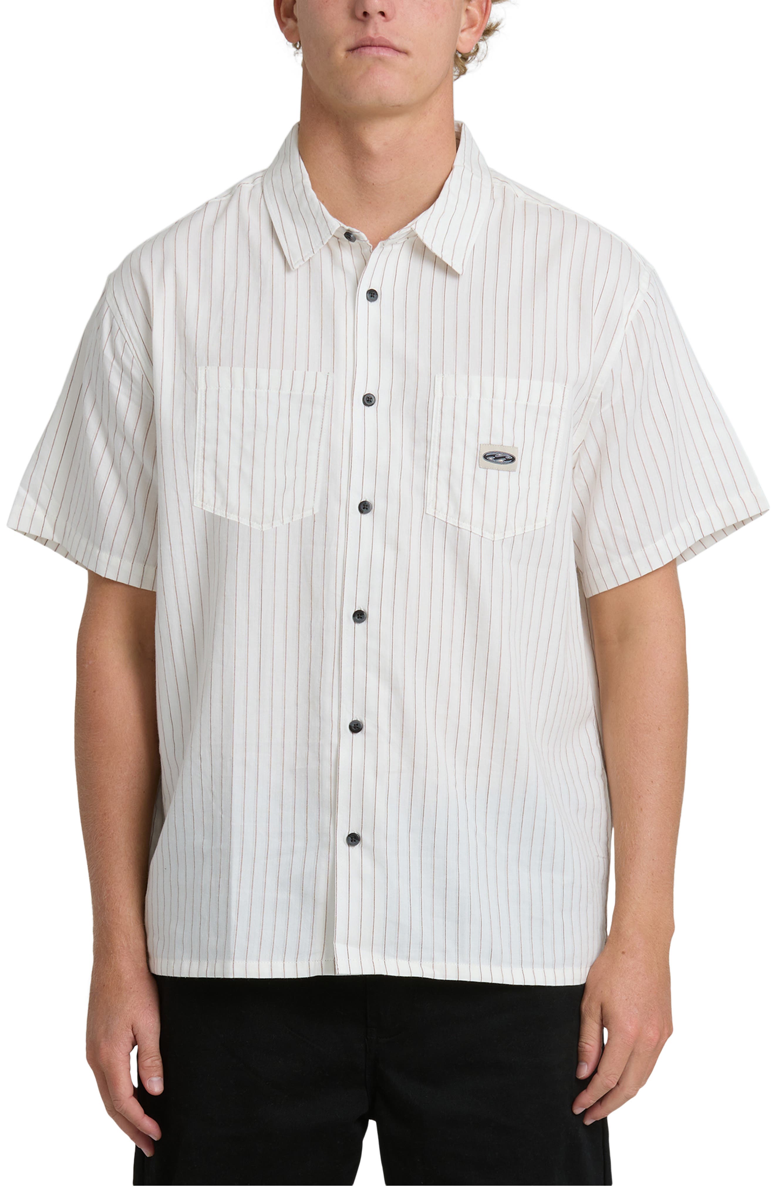 Bad Dog Stripe Short Sleeve Button-Up Shirt