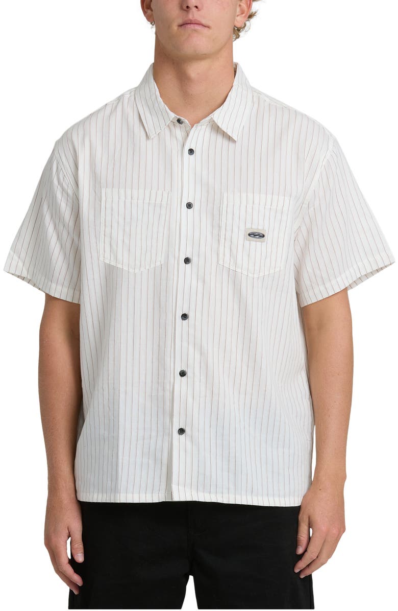 Billabong Bad Dog Stripe Short Sleeve Button-Up Shirt, Main, color, Off White