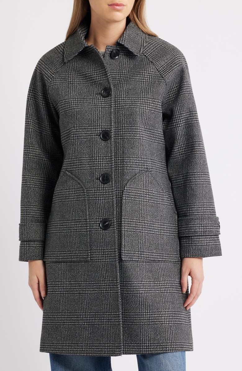 Sam Edelman Plaid Slim Balmacaan Coat, Alternate, color, Charcoal