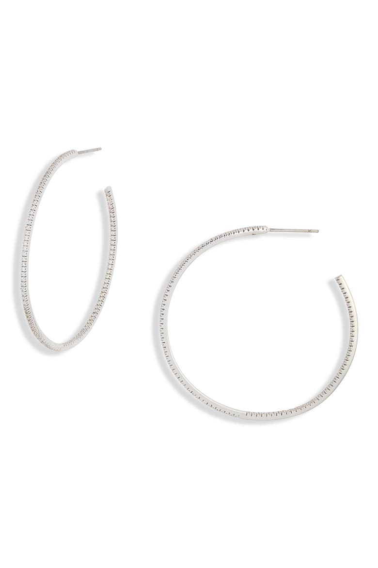 Pavé Cubic Zirconia Hoop Earrings, Main, color, CLEAR- SILVER