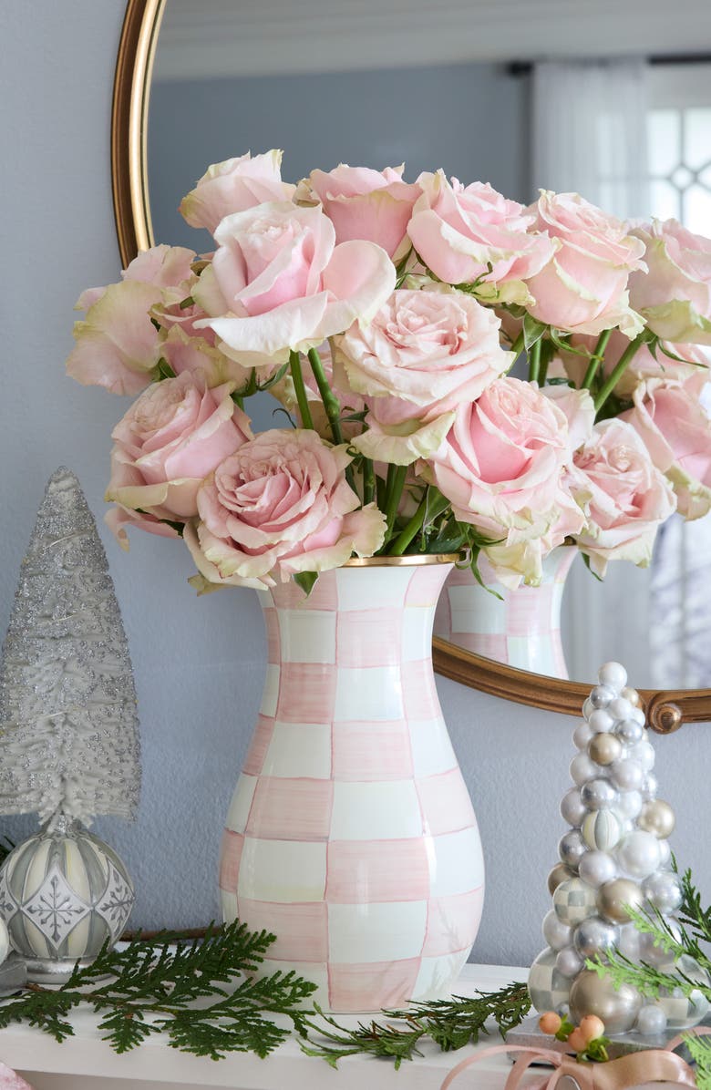 MACKENZIE CHILDS Rosy Check Tall Vase, Alternate, color, Rosy