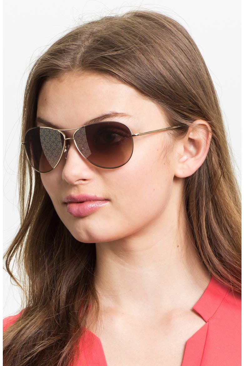 60mm Metal Aviator Sunglasses, Alternate, color, GOLD