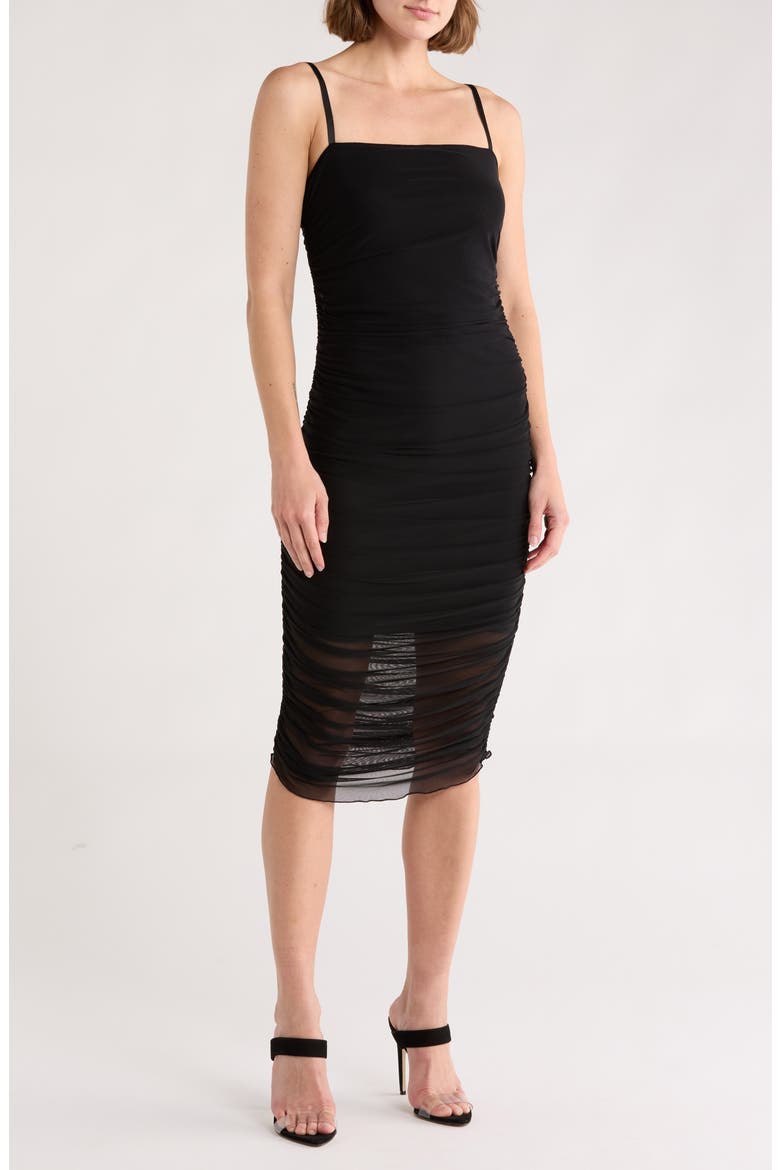 Mesh Floral Midi Dress, Main, color, BLACK