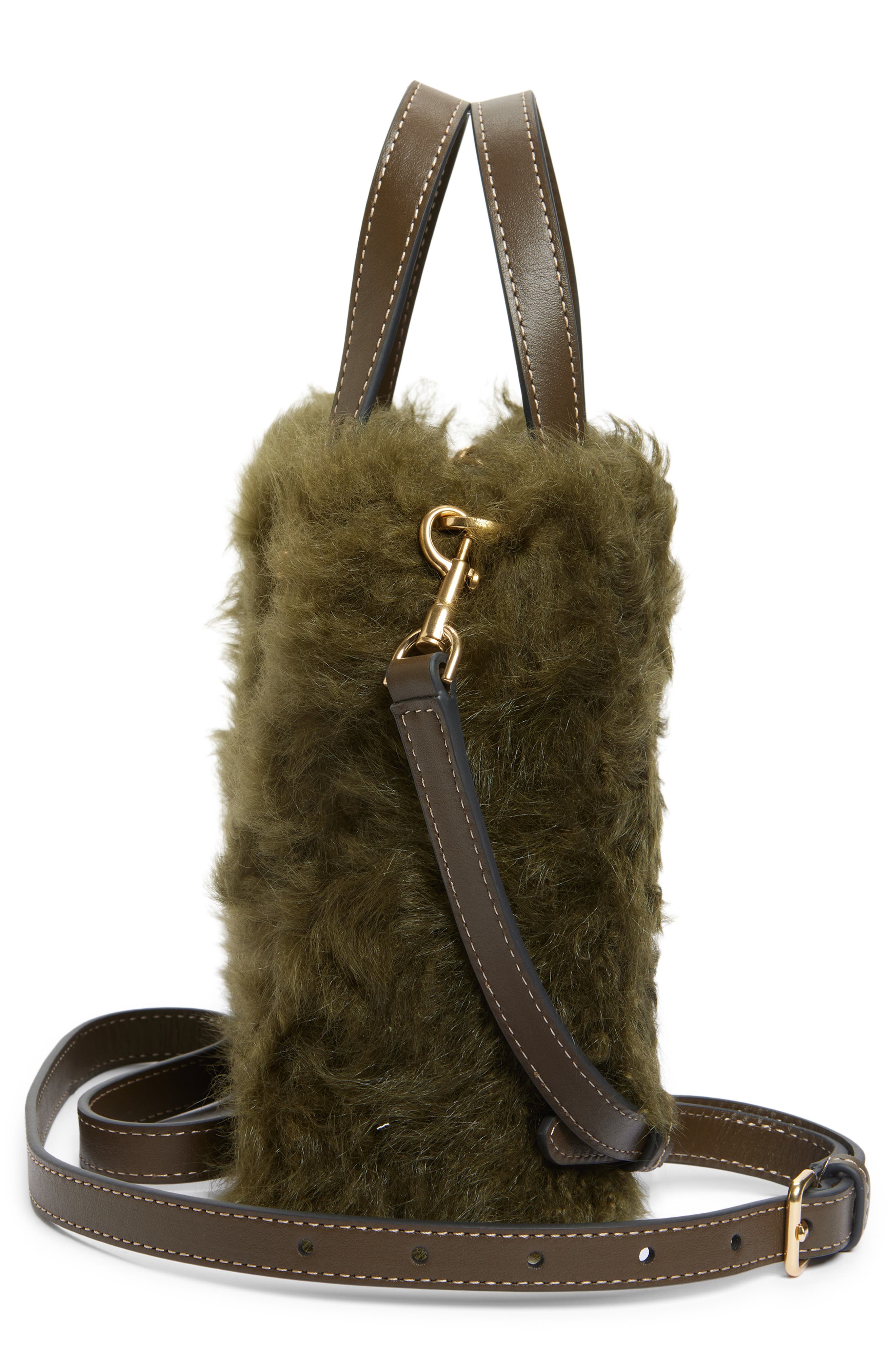 Anya Hindmarch Mini Eyes Genuine Shearling Crossbody Bag, Alternate, color, Khaki
