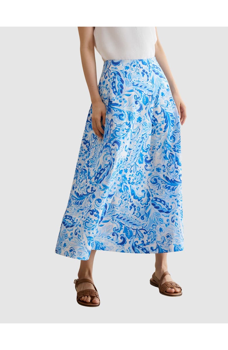 HOBBS LONDON Antonella Paisley Print Midi Skirt, Main, color, Bluemulti